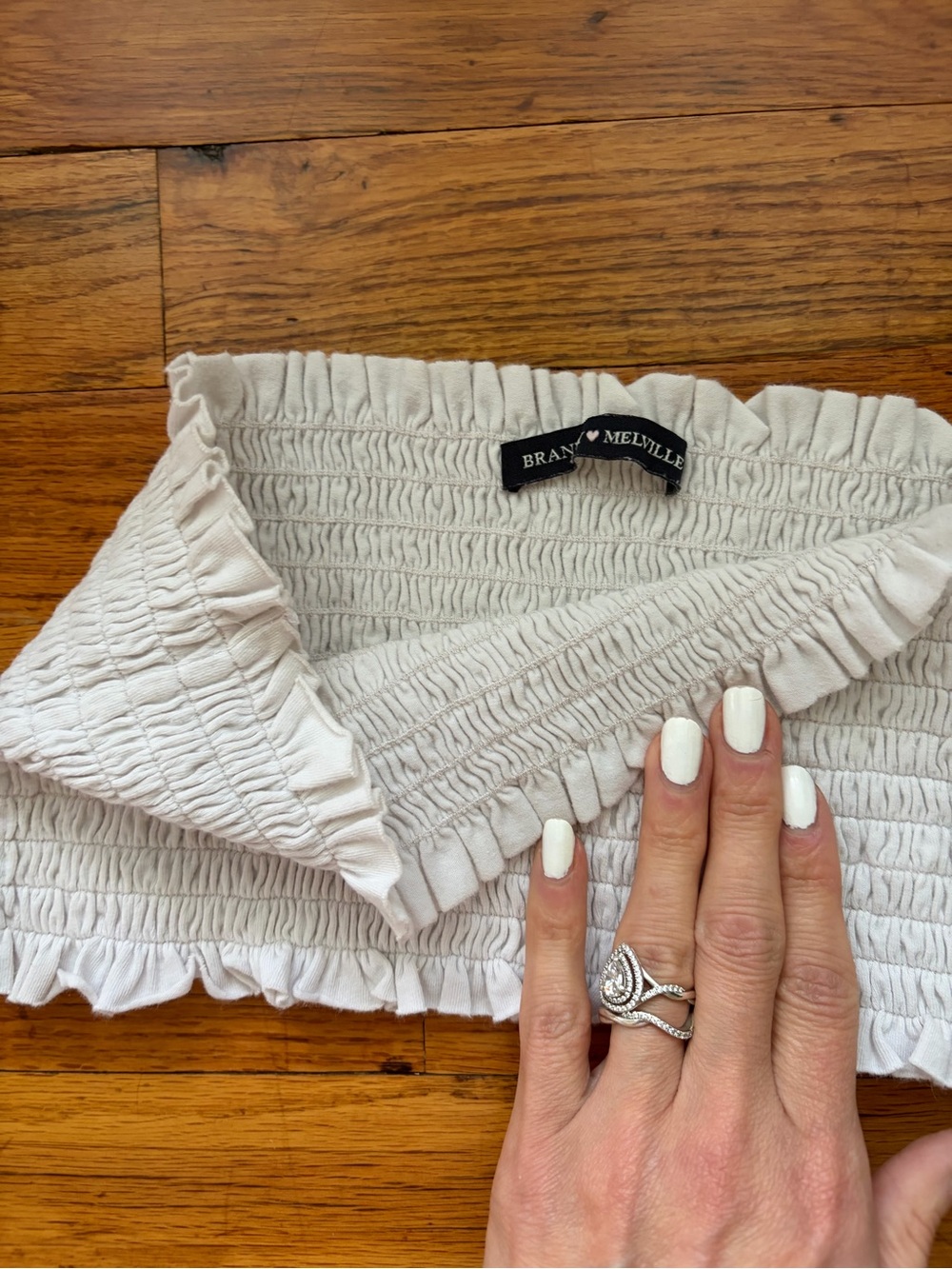 Brandy Melville White Smocked Ruffle Tube Top